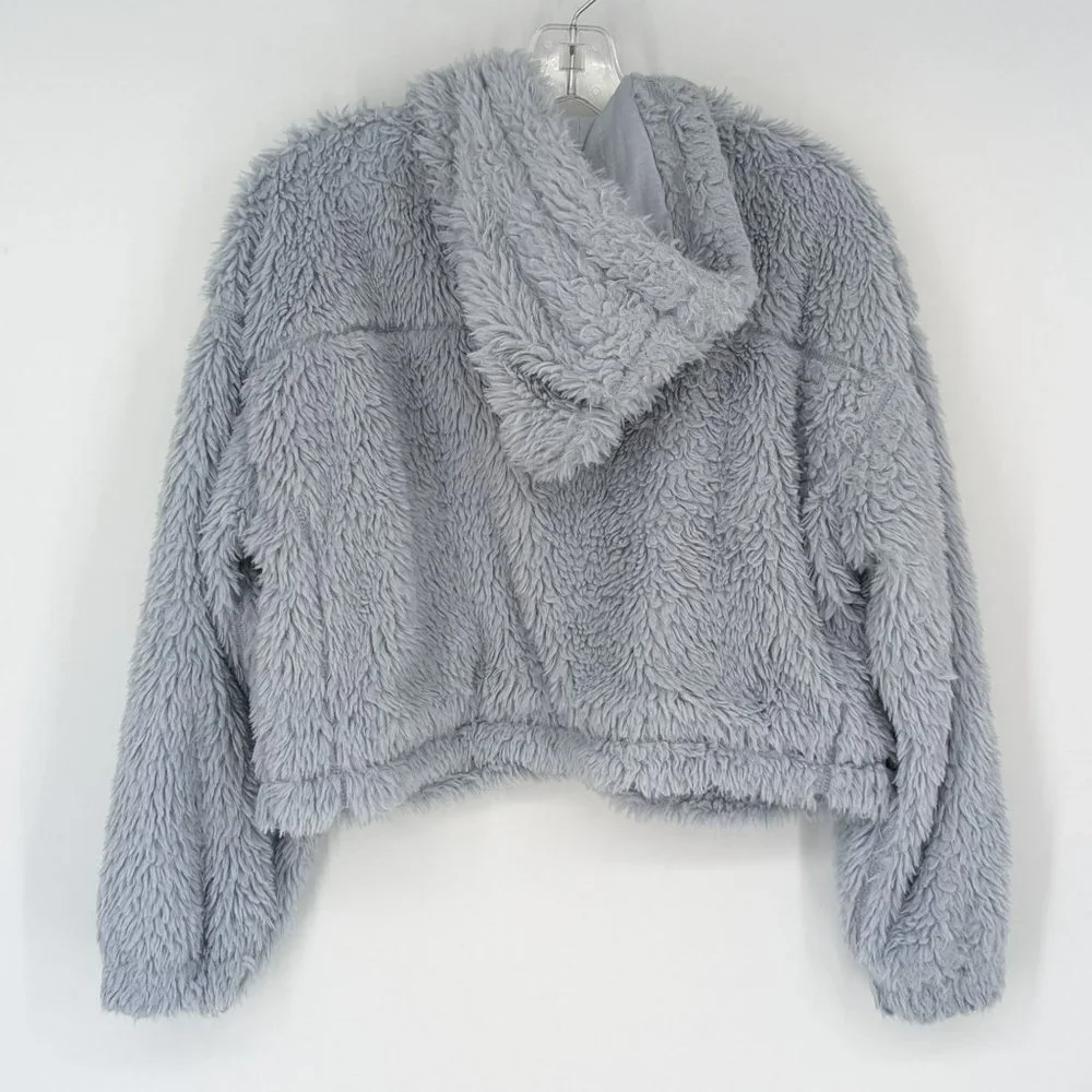 BDG Urban Outfitters Hoodie M Blue Sherpa Cropped Teddy Jacket Full Zip Cozy